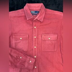 Polo Ralph Lauren Red Faded Button Down Shirt Mens Large Double Front Pocket VTG